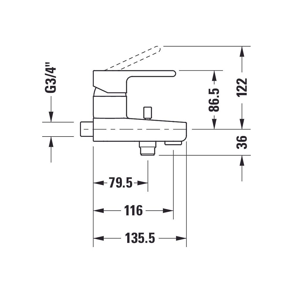 Duravit B.2 Einhebel-Wannenmischer Aufputz, Chrom, 19l/min, S-Anschlüsse 1/2" St... DURAVIT-B25230000010 7612158494407 (Abb. 12)