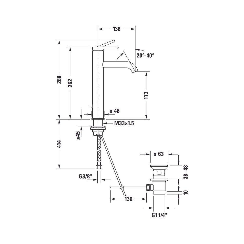 Duravit C.1 Einhebel-Waschtischmischer L, Chrom, 5l/min, Hebelgriff, Ausladung 1... DURAVIT-C11030002010 7612158491345 (Abb. 53)