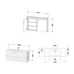 Duravit XBase Möbelwaschtisch, Waschtischunterbau, Spiegelschrank 490x1230x2000mm,... DURAVIT-XB007804545 4053424987675 (Abb. 1)