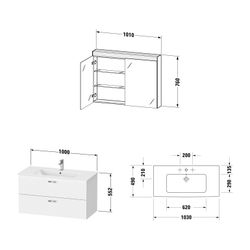 Duravit XBase Möbelwaschtisch, Waschtischunterbau, Spiegelschrank 490x1030x200... DURAVIT-XB0077021210000 4063382821034 (Abb. 1)