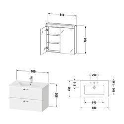 Duravit XBase Möbelwaschtisch, Waschtischunterbau, Spiegelschrank 490x830x2000mm, ... DURAVIT-XB007604949 4053424984797 (Abb. 1)