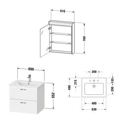 Duravit XBase Möbelwaschtisch, Waschtischunterbau, Spiegelschrank 490x630x2000... DURAVIT-XB0075R30300000 4063382820884 (Abb. 1)