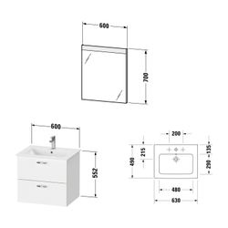 Duravit XBase Möbelwaschtisch, Waschtischunterbau, Spiegel 490x630x2000mm, 2 Schub... DURAVIT-XB007004949 4053424984421 (Abb. 1)