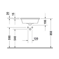 Duravit Starck 3 Einbauwaschtisch 465x560x230mm, Weiß Hochglanz, mit HLB/Überlauf, ... DURAVIT-0302560000 4021534223297 (Abb. 1)