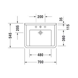 Duravit Starck 3 Waschtisch 545x700x200mm wandh. Weiß Hochglanz, Rechteckig, Wonde... DURAVIT-03097000001 4021534258299 (Abb. 1)