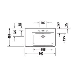 Duravit D-Neo Waschtisch 480x800x160mm, Weiß Hochglanz, Rechteckig, 1 Waschplatz R,... DURAVIT-2370800060 4063382016867 (Abb. 1)