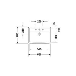 Duravit Starck 3 Waschtisch 485x650x235mm wandhäng., Weiß Hochglanz, Rechteckig, 1 ... DURAVIT-0300650000 4021534222788 (Abb. 1)