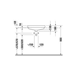 Duravit Vero Einbauwaschtisch 465x550x180mm, Weiß Hochglanz, WonderGliss, 1 HL, mi... DURAVIT-03155500001 4021534484421 (Abb. 1)