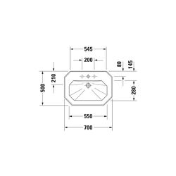 Duravit Serie 1930 Waschtisch 500x700x245mm wandhäng., Weiß Hochglanz, Oktogonal, 1... DURAVIT-0438700000 4021534084423 (Abb. 1)