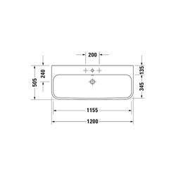 Duravit Happy D.2 Waschtisch 505x1200x170mm, WonderGliss, Weiß Hochglanz, Rechteck... DURAVIT-23181200261 4021534954764 (Abb. 1)