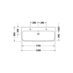 Duravit Happy D.2 Waschtisch 505x1200x170mm, WonderGliss, Weiß Hochglanz, Rechteck... DURAVIT-23181200261 4021534954764 (Abb. 1)