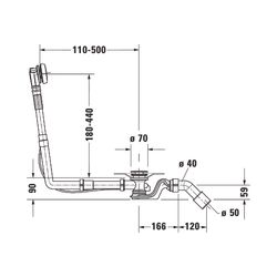 Duravit Ab- und Überlaufgarnitur, Chrom glänzend, Quadroval, Bowdenzuglänge 65... DURAVIT-792202000001000 4063382030917 (Abb. 1)