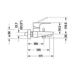 Duravit B.1 Einhebel-Wannenmischer Aufputz, Chrom, 20,5l/min, S-Anschlüsse 1/2" S... DURAVIT-B15230000010 7612158494247 (Abb. 1)