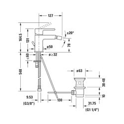 Duravit B.2 Einhebel-Bidetmischer, Chrom HG, Standmontage, Ausladung 127mm, Chrom... DURAVIT-B22400001010 7612158494377 (Abb. 1)