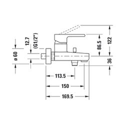 Duravit B.2 Einhebel-Wannenmischer Aufputz, Chrom, 19l/min, S-Anschlüsse 1/2" Sti... DURAVIT-B25230000010 7612158494407 (Abb. 1)