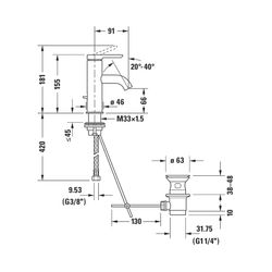 Duravit C.1 Einhebel-Waschtischmischer S, Chrom, 5l/min, Hebelgriff, mit Garnitur... DURAVIT-C11010001010 7612158491000 (Abb. 1)