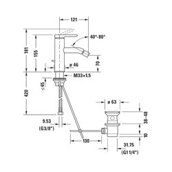 Duravit C.1 Einhebel-Bidetmischer, Chrom HG, Standmontage, Ausladung 121mm, Chrom... DURAVIT-C12400001010 7612158491451 (Abb. 1)