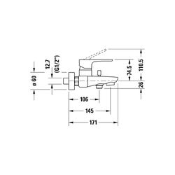 Duravit B.1 Einhebel-Wannenmischer Aufputz, Chrom, 20,5l/min, S-Anschlüsse 1/2" S... DURAVIT-B15230000010 7612158494247 (Abb. 1)