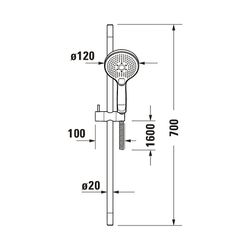 Duravit Brauseset, Chrom, Brauseschlauch 1600mm, Brausestange 700mm, Handbrause, ... DURAVIT-UV0680003010 4063382974778 (Abb. 1)