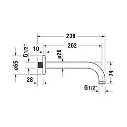 Duravit Brausearm Länge 210mm Wandmontage Rosette rund, Mattschwarz... DURAVIT-UV0670027046 4063382938343 (Abb. 1)