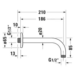 Duravit Brausearm Länge 210mm Wandmontage Rosette rund, Mattschwarz... DURAVIT-UV0670027046 4063382938343 (Abb. 1)