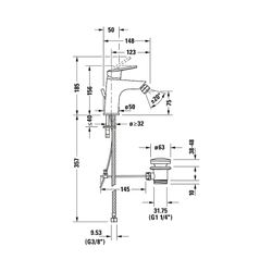 Duravit No.1 Einhebel-Bidetmischer, Chrom, 5l/min, mit Garnitur, Ausladung 123mm,... DURAVIT-N12400001010 8000177315916 (Abb. 1)