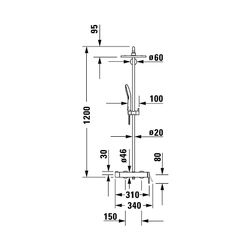 Duravit C.1 Duschsystem, Einhebel-Brausemischer, Mattschwarz, Höhe 1200mm, Länge ... DURAVIT-C14280007046 4053424891170 (Abb. 1)