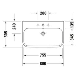 Duravit Happy D.2 Waschtisch 505x800x170mm, WonderGliss, Weiß Hochglanz, Rechtecki... DURAVIT-23188000001 4021534855986 (Abb. 1)