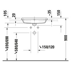 Duravit Qatego Einbauwaschtisch 455x550x150mm, Weiß Hochglanz, mit HLB/ÜL, 1 HL Ges... DURAVIT-2396550027 4067116323047 (Abb. 1)