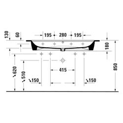 Duravit ME by Starck Waschtisch 490x1230x180mm wh, Weiß SM, Rechteckig, WonderGlis... DURAVIT-23611232241 4053424917757 (Abb. 1)