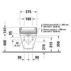 Duravit DuraStyle Wand-WC für Dusch-WC-Sitz 620x376x350mm, Weiß Hochglanz, 4,5l, W... DURAVIT-25425900001 4021534924309 (Abb. 1)