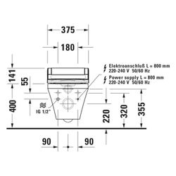 Duravit DuraStyle Wand-WC für Dusch-WC-Sitz 620x376x355mm Weiß Hochglanz, 4,5l, Wo... DURAVIT-25375900001 4021534854460 (Abb. 1)
