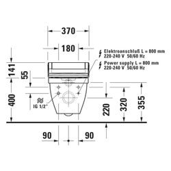 Duravit Starck 3 Wand-WC für Dusch-WC-Sitz 620x365x435mm, Weiß Hochglanz, 4,5l, Wo... DURAVIT-22265900001 4021534822162 (Abb. 1)