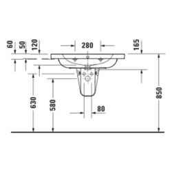 Duravit D-Code Waschtisch 480x800x165mm wandhäng. Weiß Hochglanz Rund 1 WP M 1 HL ... DURAVIT-23998000002 4067116379457 (Abb. 1)