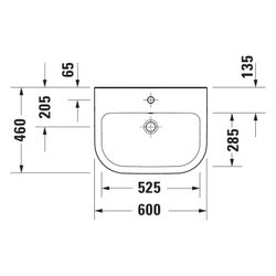 Duravit D-Code Waschtisch 460x600x165mm wandhäng. Weiß Hochglanz Rund 1 WP M 1 HL M... DURAVIT-2398600000 4067116338393 (Abb. 1)