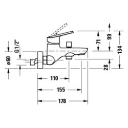 Duravit No.1 Einhebel-Wannenmischer Aufputz, Chrom, Anschlussart S-Anschlüsse, 1/... DURAVIT-N15230000010 8000177315947 (Abb. 1)