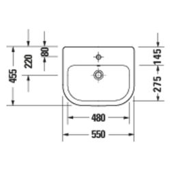 Duravit D-Code Halbeinbauwaschtisch 455x550x165mm, Weiß Hochglanz, 1 HL, mit ÜL, B... DURAVIT-24035500002 4067116382266 (Abb. 1)