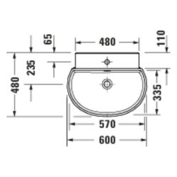 Duravit Balcoon Waschtisch 480x600x220mm wandhäng., Weiß Hochglanz, D-shaped, DuraS... DURAVIT-241160AA00 4067116439427 (Abb. 1)