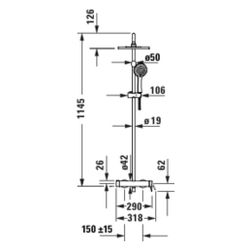 Duravit Wave Duschsystem, Einhebel-Brausemischer, Chrom HG, Höhe 1124mm, Brausesc... DURAVIT-WA4280007010 4067116105773 (Abb. 1)