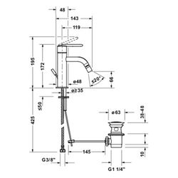 Duravit Balcoon Einhebel-Bidetmischer, Edelstahl gebürstet, 9,5l/min, mit Garnitu... DURAVIT-BA2400001070 4067116472172 (Abb. 1)