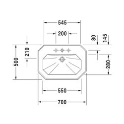 Duravit Serie 1930 Waschtisch 500x700x245mm wandhäng., Weiß Hochglanz, Oktogonal, 1... DURAVIT-0438700000 4021534084423 (Abb. 1)