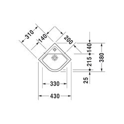 Duravit Starck 3 Eck-Handwaschbecken 380x430x160mm, Weiß Hochglanz, WonderGliss, Q... DURAVIT-07524400001 4021534223600 (Abb. 1)