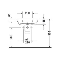 Duravit D-Code Waschtisch 555x600x155mm wandhäng., Weiß Hochglanz, Rechteckig, 1 Wa... DURAVIT-2313600000 4021534686528 (Abb. 1)