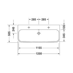 Duravit Happy D.2 Waschtisch 505x1200x170mm, WonderGliss, Weiß Hochglanz, Rechteck... DURAVIT-23181200261 4021534954764 (Abb. 1)