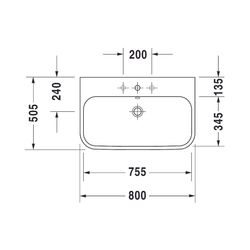 Duravit Happy D.2 Waschtisch 505x800x170mm, WonderGliss, Weiß Hochglanz, Rechtecki... DURAVIT-23188000001 4021534855986 (Abb. 1)