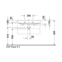 Duravit Happy D.2 Waschtisch 505x800x170mm, WonderGliss, Weiß Hochglanz, Rechtecki... DURAVIT-23188000001 4021534855986 (Abb. 1)