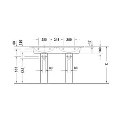 Duravit ME by Starck Doppelwaschtisch 490x1300x180mm wh, Weiß SM, Rechteckig, Wond... DURAVIT-23361332601 4053424892993 (Abb. 1)