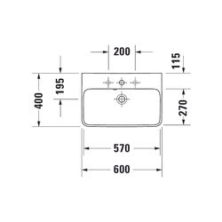 Duravit ME by Starck Waschtisch 400x600x180mm wandh. Weiß SM, Rechteckig, WonderGl... DURAVIT-23436032001 4053424893259 (Abb. 1)
