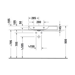 Duravit DuraSquare Waschtisch 470x800x145mm, WonderGliss, Weiß Hochglanz, Rechteck... DURAVIT-23488000701 4053424611549 (Abb. 1)