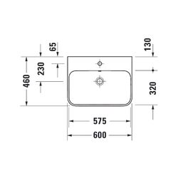 Duravit Happy D.2 Plus Aufsatzbecken 600mm, Weiß, WonderGliss, Rechteckig, mit HLB... DURAVIT-23606061601 4053424897028 (Abb. 1)